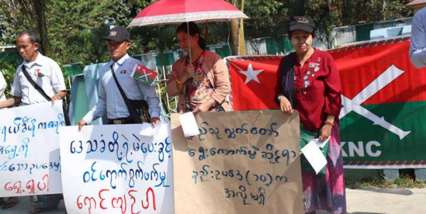 The Myitkyina demonstration led by KNC show their rejections on the voting rights of internal migrant workers in Kachin State on Mar. 9, 2020.