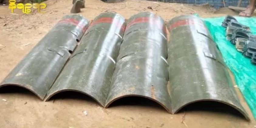 ဓာတ်ပုံ- စစ်ကောင်စီလေတပ်က မောင်တောမြို့နယ် မြောက်ပိုင်းတွင် အသုံးပြုတိုက်ခိုက်ခဲ့သည့် ဗုံးသီးအခွံများကိုတွေ့ရစဉ်