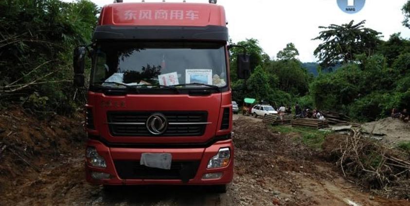 A Chinese truck on the road from Myitkyina to Chipwe to Hsawlaw