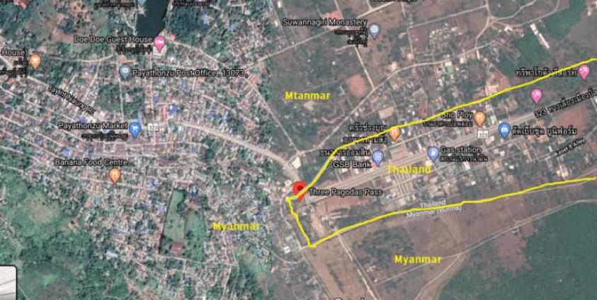 Map of the Three Pagodas Pass along the Thai-Myanmar border (Google Map)