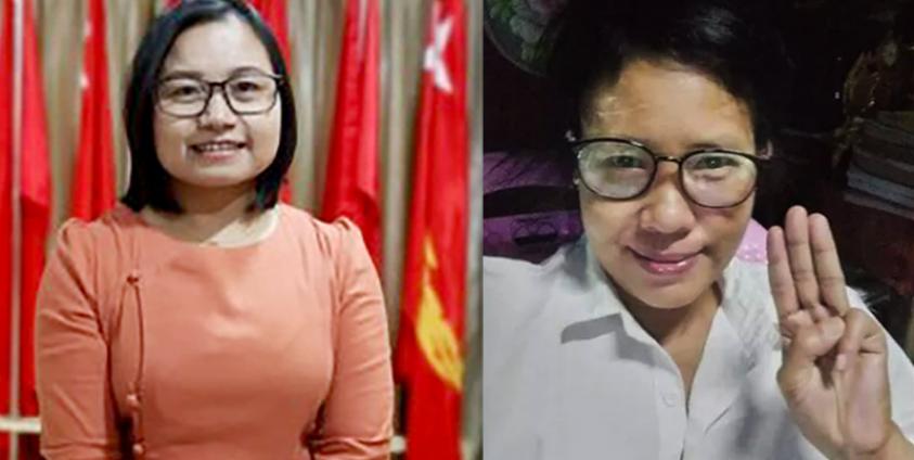 ရခိုင်မှ ဖမ်းဆီးခံထားရသည့် မိုးဆန်းစုကြည် (ဝဲ)၊ ချယ်ရီသက်ရှည် (ယာ)