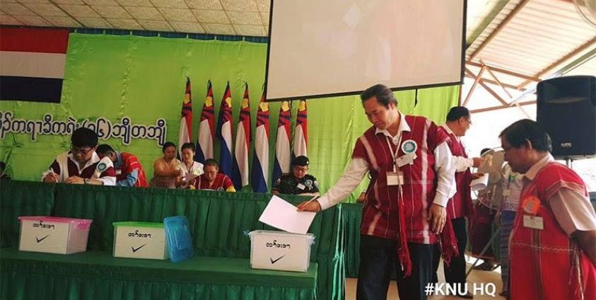 Delegates vote to elect a new leadership at the KNU Congress in Law Khee Ler, Kayin State, on 6 April 2017. (PHOTO: KNU)