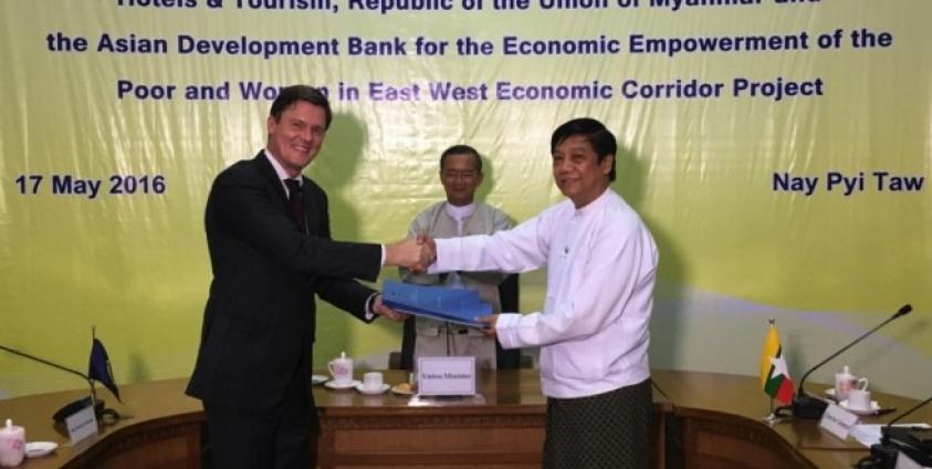 DB Country Director Winfried Wicklein, Hotels and Tourism Minister U Ohn Maung, and Tint Thwin, Director General of Hotels and Tourism (Photo: ADB).