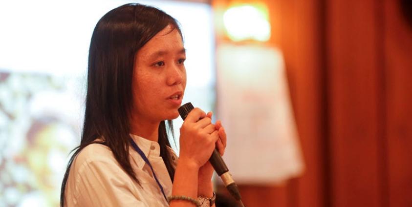Phyo Phyo Aung, representing student groups during talks over a controversial 'National Education Bill' in Yangon, Myanmar, 11 February 2015. Photo: Lynn Bo Bo/EPA