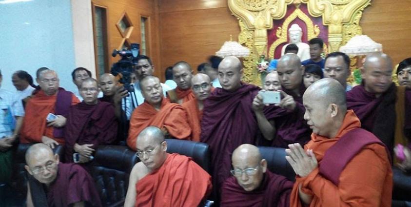 Abbot Wirathu talks during a press conference in Yangon on 7 July 2016. Photo: Myo Thu Aung/Mizzima