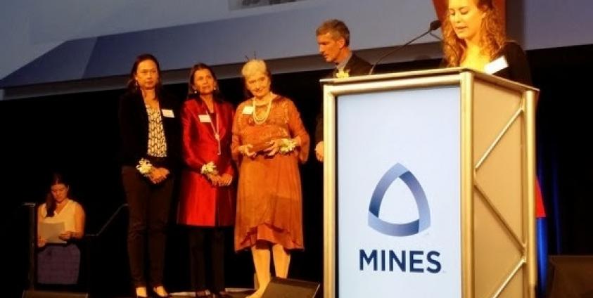 Sao Mae, third from left, at the award ceremony in Colorado with her and Sao Kya Seng’s two daughters, Sao Kennari, far left, and Sao Mayari, second from left (Photo courtesy of Sai Awn Murng)