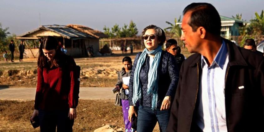 Yanghee Lee (C), UN Special Rapporteur on the situation of human rights in Myanmar, seen here on a previous trip to Rakhine State in January. Photo: Nyunt Win/EPA