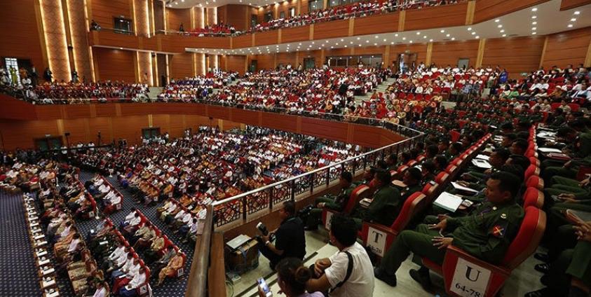 Attendees observe during the Union Peace Conference - 21st century Panglong in Naypyitaw, Myanmar, 31 August 2016. Photo: Hein Htet/EPA