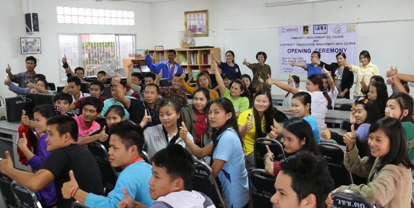 Students attend the opening ceremony of Tak Community College in Mae Sot.