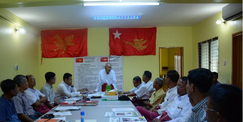 Nai Ngwe Thein delivering a speech at MNP’s Tamwe Township office opening (Photo: MNA)
