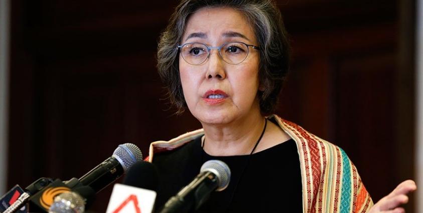 Yanghee Lee, the United Nations Special Rapporteur on the situation of human rights in Myanmar, talks to media during a press conference after her 13 days visit, Yangon, Myanmar, 21 July 2017. Yanghee Lee visited Myanmar from 09 July to 21 July 2017 as her sixth visit. Photo: Lynn Bo Bo/EPA