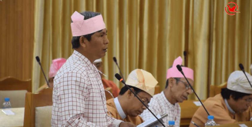 Dr. Aung Naing Oo speaking at the State Hluttaw (MNA)