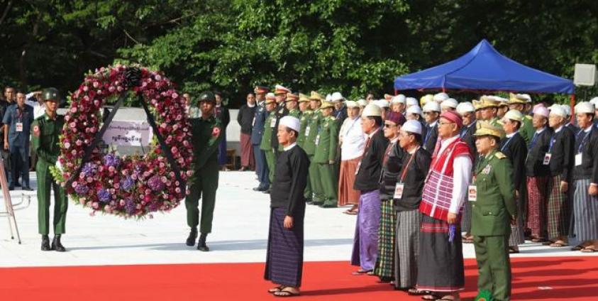 President Win Myint, centre, attends the Martyrs' Day ceremony in Yangon. Photo: Thet Ko/Mizima