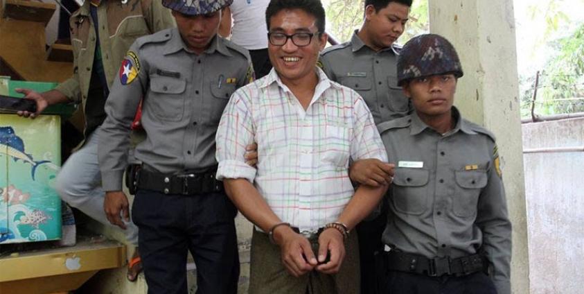 U Gambira at a court in Maha Aungmye Township on 30 March 2016. Photo: Bo Bo/Mizzima