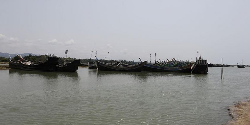 Fishing boats moored at AlalThanKyaw village, near Maungdaw town of Bangladesh-Myanmar border, Rakhine State, western Myanmar. Photo: Nyein Chan Naing/EPA