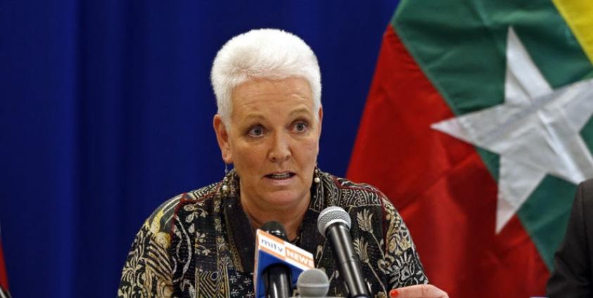 Gayle Smith, Administrator of the United States Agency for International Development (USAID), talks during a news conference at the US Embassy in Yangon, Myanmar, 03 May 2016. Photo: Nyein Chan Naing/EPA