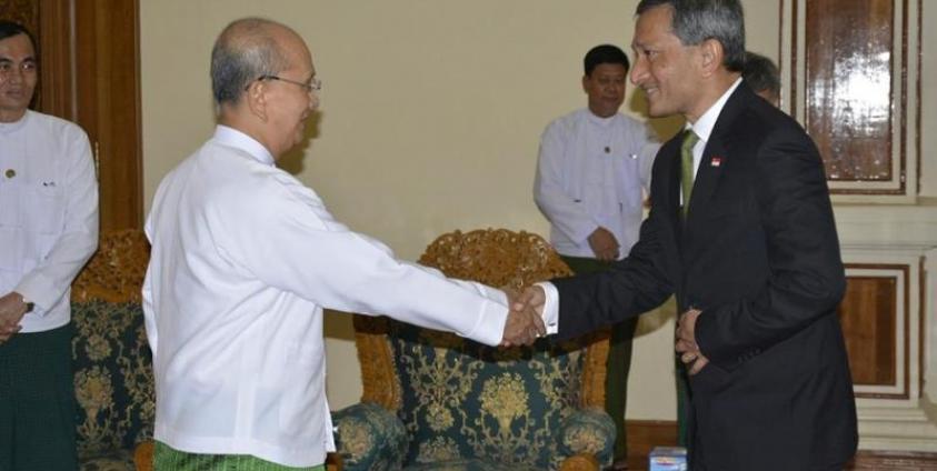 ပြည်ခိုင်ဖြိုးပါတီဥက္ကဌ ဦးသိန်းစိန်နှင့် စင်္ကာပူနိုင်ငံခြားရေးဝန်ကြီးတို့ တွေ့ဆုံ