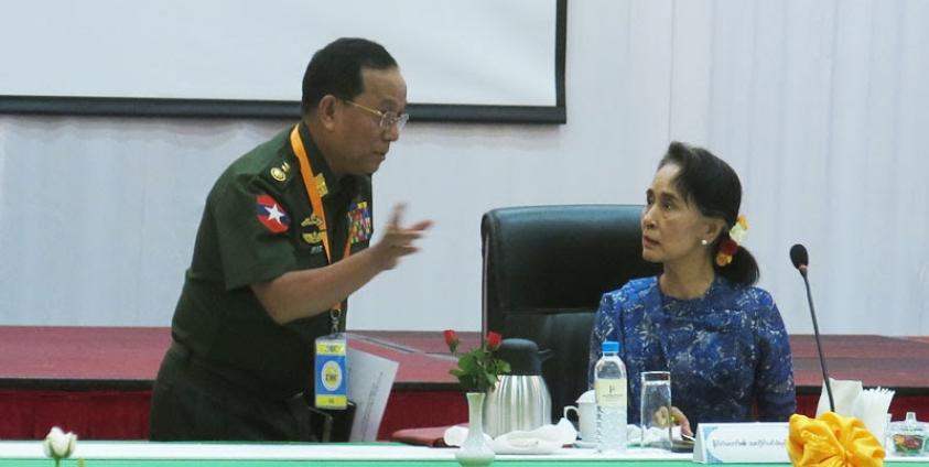 State Counsellor Daw Aung San Suu Kyi and the UJMC met at the Horizon Lake View hotel in Nay Pyi Taw on 27 April 2016. Photo: Nay Thar/Mizzima