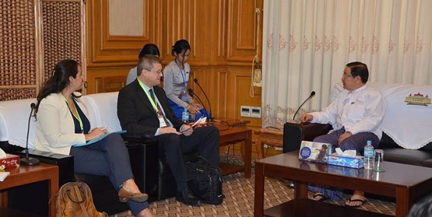 U T Khun Myat holds talks with Dr. Albrecht Schnabel. Photo: GNLM