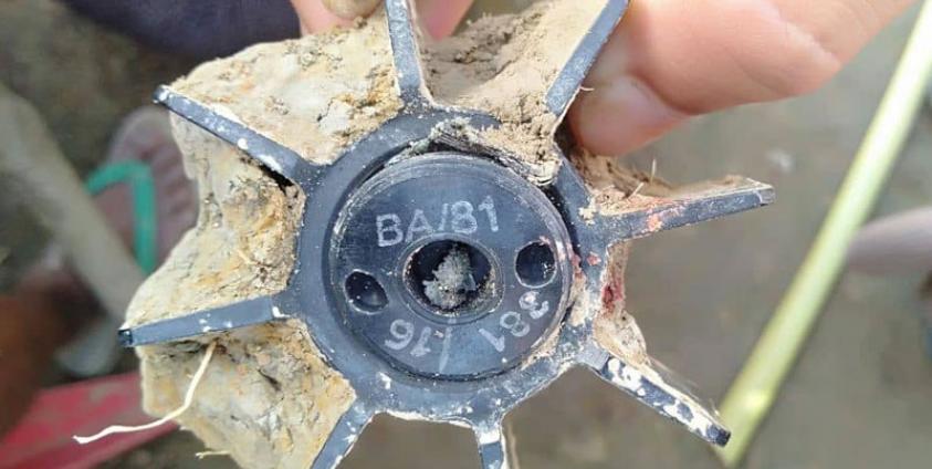 An artillery shell landed and exploded near Sin Khone Taing village school. Photo by CJ