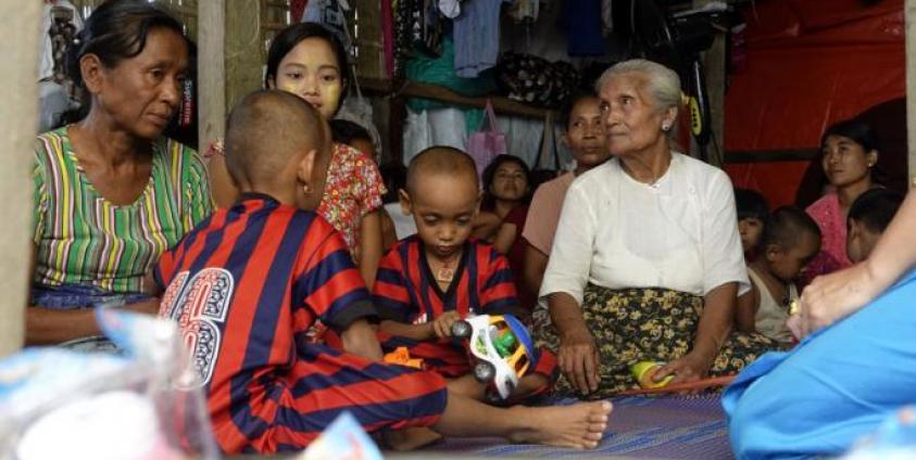 Rakhine ethnic people who fled from conflict areas gather at Wibttza war di Monastery 's temporary camp in Min Gan Ward Sittwe, Rakhine State, Myanmar, 10 July 2019. Photo: Nyunt Win/EPA