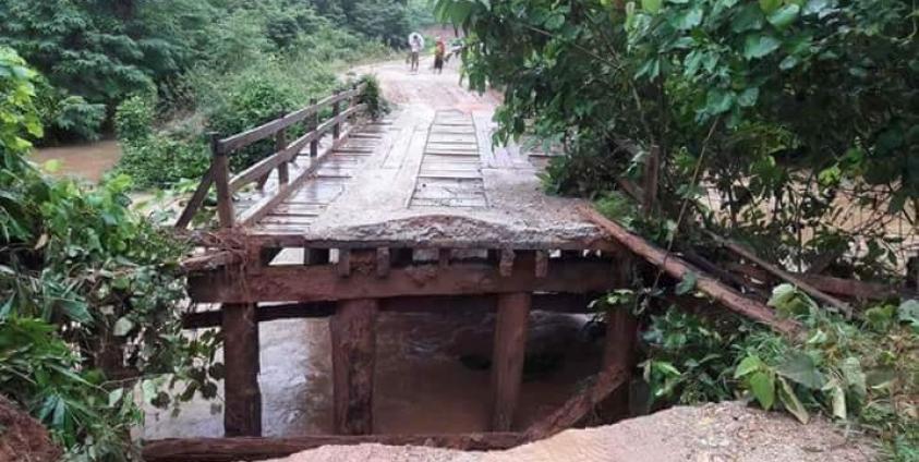 Bailey bridge on the Kya-in Seikkyi-Payathonzu Road was taken out by flood waters on July 26. (Photo: Facebook)
