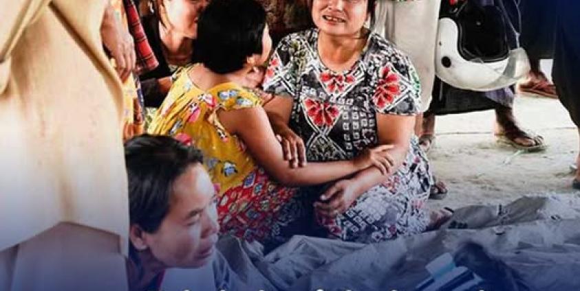 ၂၀၂၆ ခုနှစ်၊ ဖေဖော်ဝါရီ ၂၄ ရက်က ပုဏ္ဏားကျွန်းမြို့နယ်၊ ယိုးငူကျေးရွာကို စစ်ကောင်စီ ဗုံးကြဲမှုကြောင့် သေဆုံးသွားသူများ၏ ရုပ်အလောင်းနားတွင် ငိုကြွေးနေကြသည့် မိသားစုဝင်အချို့။ ဓာတ်ပုံ - ကျောက်တော်လူငယ်များအစည်းအရုံး (KTYA)