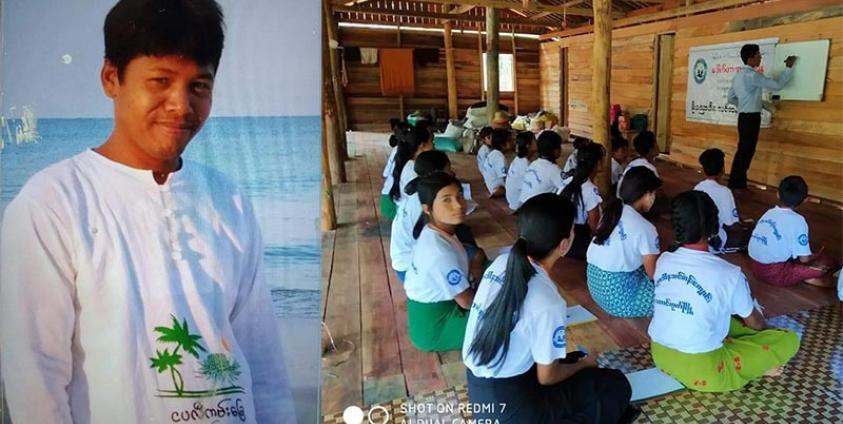 ဖမ်းဆီးခံရသူ ကိုအောင်ဝင်းလှိုင်နှင့် သင်းတန်းသားများအား တွေ့ရစဉ်။ (ဓာတ်ပုံ-ကိုနေလင်းအောင်)