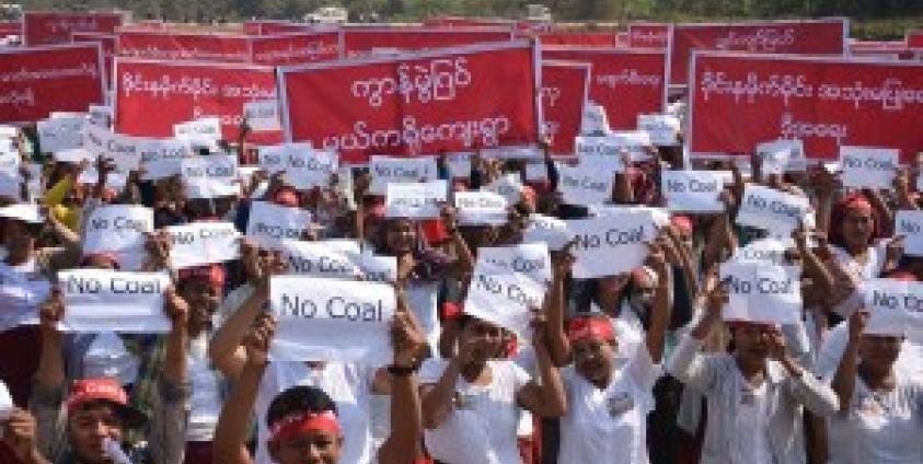 Local residents protest the use of coal power at the MCL cement factory. (Photo – MNA)