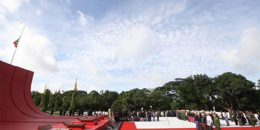 Delegates pay their respects on Martyrs' Day July 19 in Yangon. Photo: Hong Sar/Mizzima
