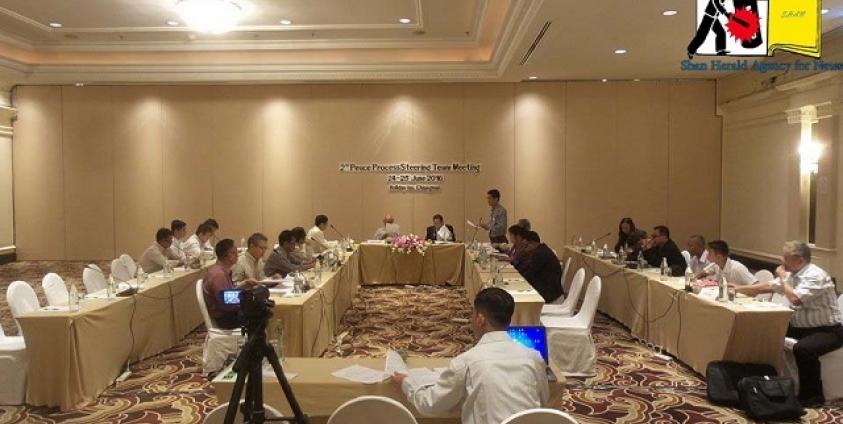 Representatives from ethnic armed groups meeting with Burmese government representatives in Chiang Mai on June 24th