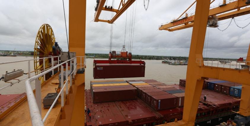 Asia World port at Strand road in Yangon. Photo: Mizzima