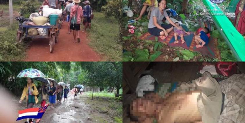 မုန်းမြို့နယ်တမာခေါ ကျေးရွာသားများ ထွက်ပြေးတိမ်းရှောင်နေရစဉ်။ (ဓာတ်ပုံ - KNU)