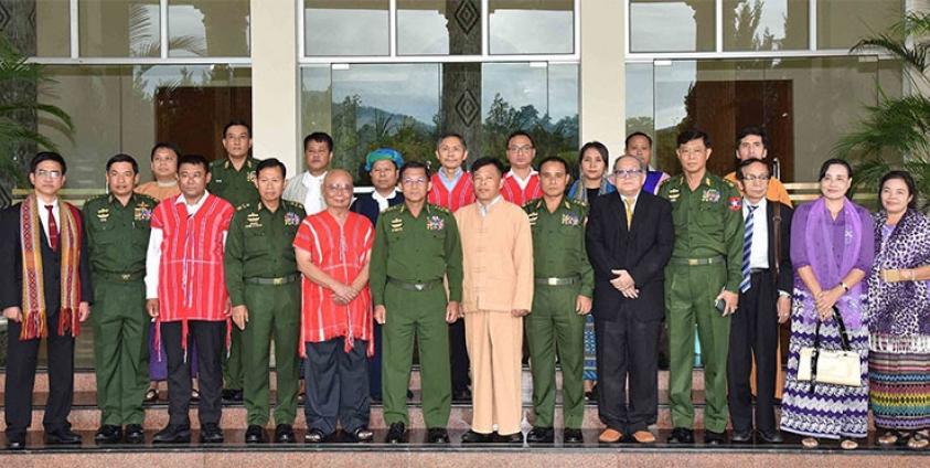 Senior General Min Aung Hlaing and Peace Process Steering Team pose for documentary photo. Photo: MNA