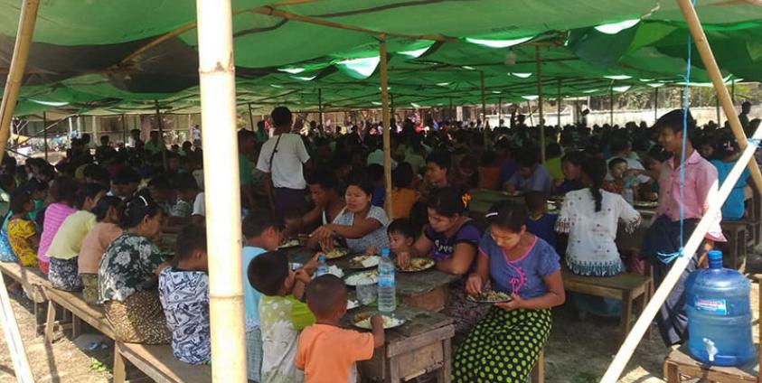 IDPs sheltering at Kyauktaw high school on April 10. Photo: U Oo Tun Win