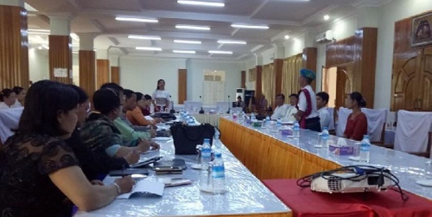 Members of the Mon State Hluttaw's Women and Child Rights Committee hear a case against an alleged sexual predator. (Photo – MNA)
