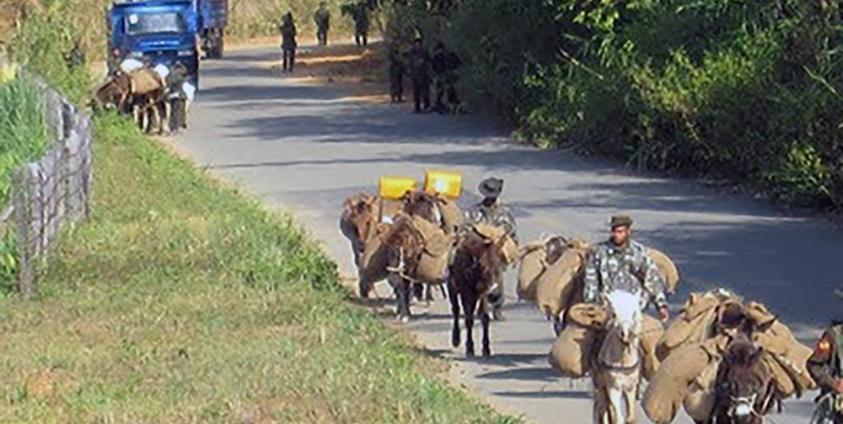 ဝိုင်းမော်မြို့နယ်တစ်နေရာတွင် တွေ့ရသော လားများနှင့် စစ်သားများ (File Photo)