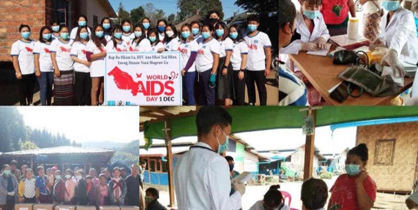 ကချင်ဒေသအတွင်း လူမှုကူညီရေးအဖွဲ့အစည်းတွေဖြစ်တဲ့ KWAT နဲ့ Kachin Backpack အဖွဲ့ ကျန်းမာရေးကဏ္ဍတွေ လိုက်လံကူညီပေးနေတဲ့ မြင်ကွင်း။