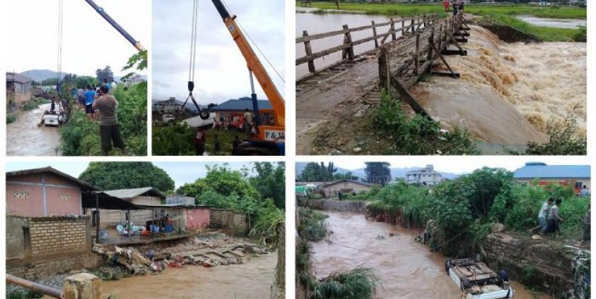 လားရှိုးမြို့တွင် မိုးသည်းရေကြီးမှုကြောင့် နမ့်လောင်းချောင်းထဲ ကားတစီးမျောပါသွား ၊ ကားဆရာပျောက်ဆုံးနေ Photo by Sai Tai Loi