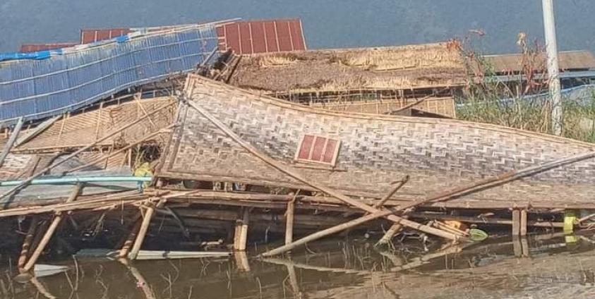 အင်းလေးဒေသအတွင်း လေပြင်းတိုက် နေအိမ်ပျက်စီးပုံများ