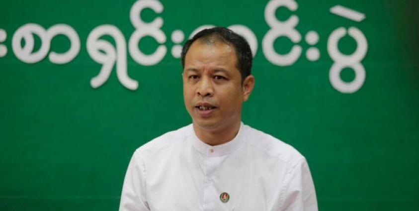 Caption: (File) Nanda Hla Myint, a spokesperson of the Union Solidarity and Development Party (USDP), talks to journalists during a press conference. Photo: EPA