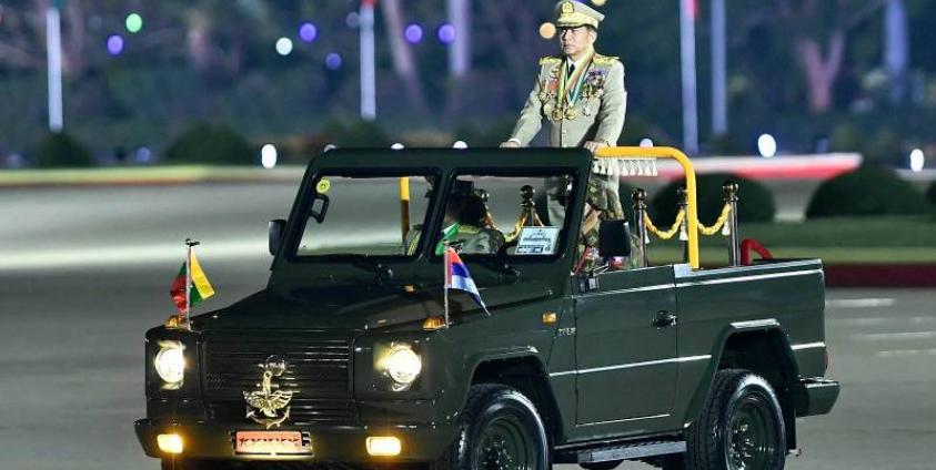 ၂၀၂၄ မတ်လ ၂၇ ရက်နေ့ တပ်မတော်နေ့အခမ်းအနားတွင် မြင်တွေ့ရသည့် စစ်ခေါင်းဆောင်။ ဓါတ်ပုံ- AFP