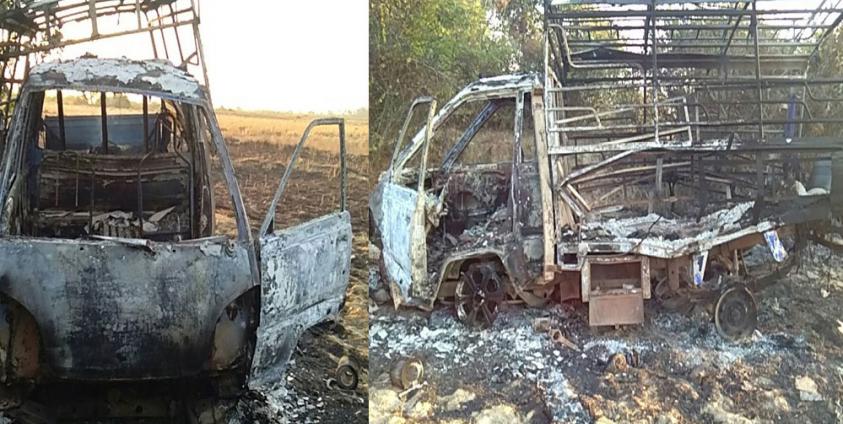 A military convoy travelling in Mrauk-U Township was attacked by a mine near Tin Nyo village on March 13. Photo_Office of the Commander-in-Chief