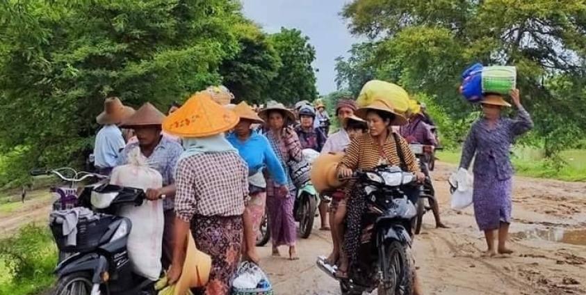 Displaced women from war-torn Khin Oo Township, Sagaing Region, seen in August 2023. 