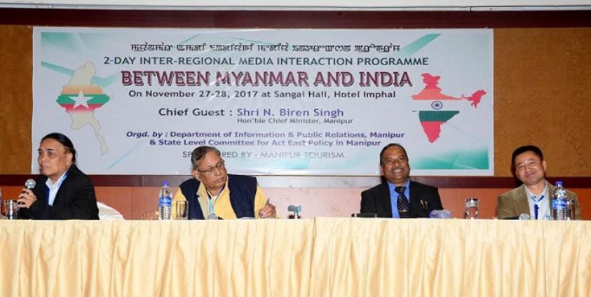 Myanmar Press Council Member Dr Zaw Than (extreme left) sharing his view on the concluding day of two day India-Myanmar media interaction programme in the state capital of Manipur in India's north east bordering Myanmar.