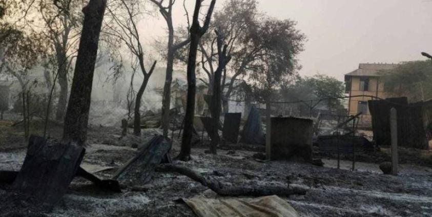 Houses in Net Saung village, destroyed by fire after being bombed on the night of March 4. (Photo-CJ)