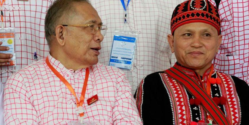 NMSP Chairman Nai Htaw Mon (left) and LDU Chairman Kya Khun Sar (right) (Photo: Min Min/Mizzima)