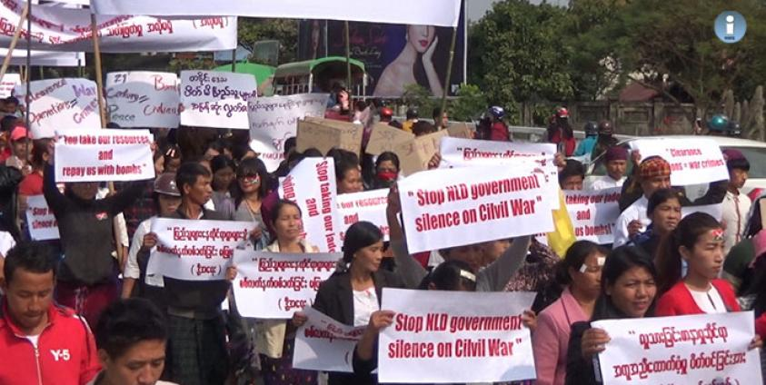 Protesters seen in Kachin State's capital Myitkyina