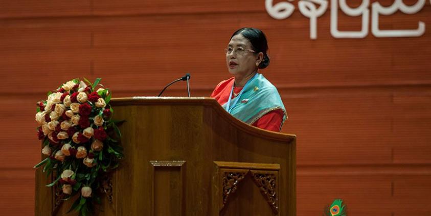 Rakhine National Party (RNP) Vice-Chairperson Aye Nuu Sein speaks during the third session of the 'Union Peace Conference - 21st century Panglong' in Nay Pyi Taw on 11 July 2018. Photo: Mizzima