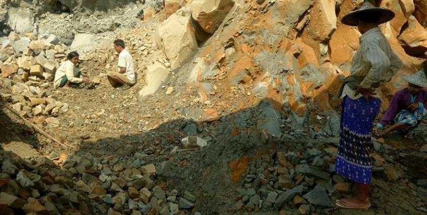 Rock quarrying seen at Kyain Mountain in Minbya
